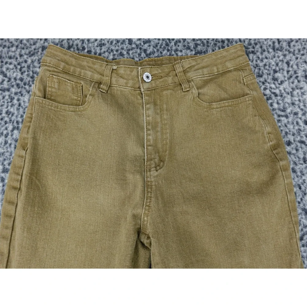 Unbranded Flare Jeans Womens Size L Brown Mustard High Rise Bell Bottom Raw Hem